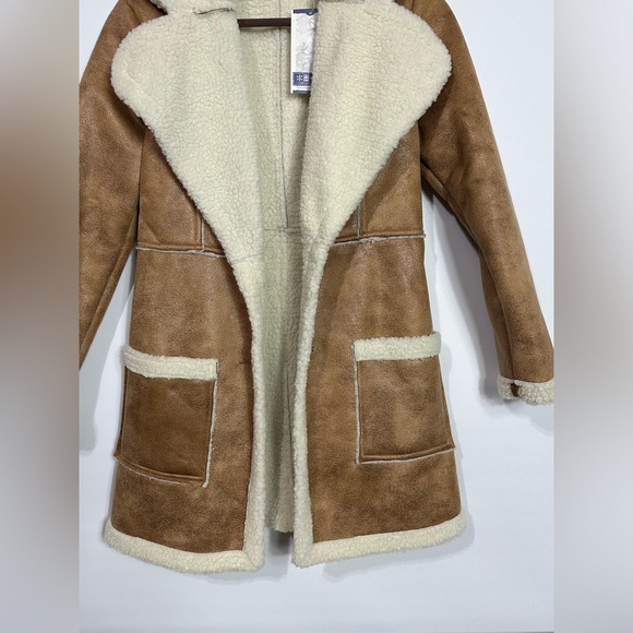 LNK LANDSCAPE Sherpa Shearling Jacket Camel and cream collared Sz Small - Picture 9 of 16